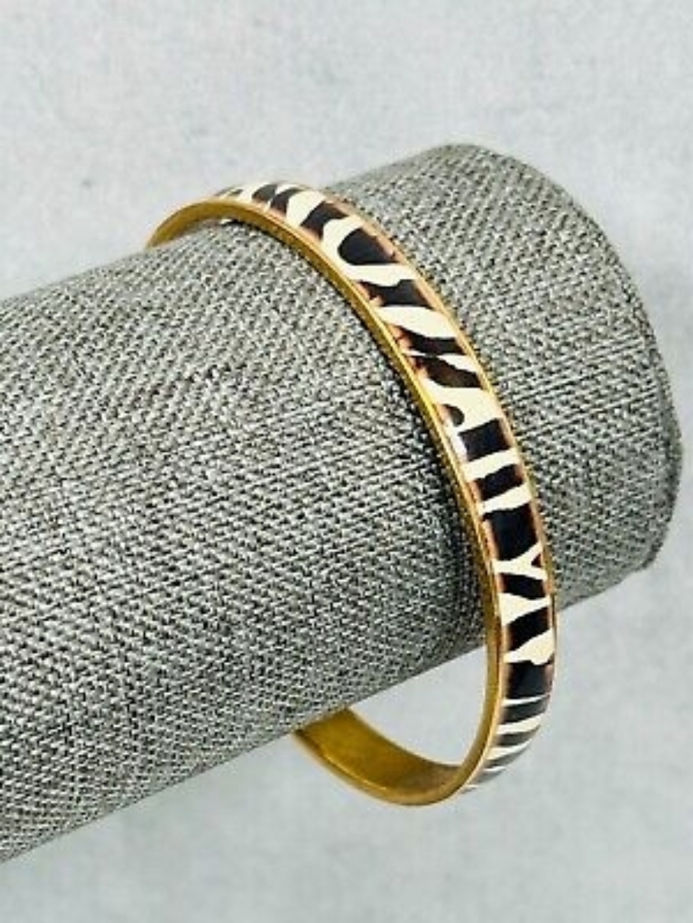 J. Crew Gold Tone Enamel Leopard Print Print Bangle Bracelet & Drawstring Bag